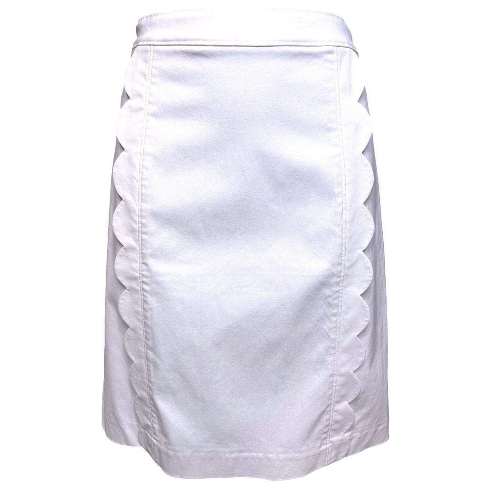 J. MCLAUHGLIN White Scalloped Pencil Skirt Sz 8 Stretch Preppy Coastal Hamptons‎